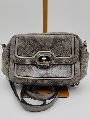 Coach Grey Snake-Print Crossbody Bag with Turn-Lock Closure